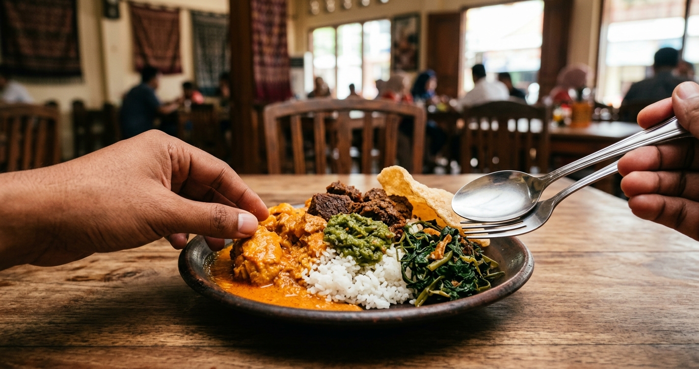 Alasan di Balik Tren ‘Makan Nasi Padang Pakai Tangan vs Sendok’ yang Mendadak Jadi Perdebatan Hangat di Media Sosial